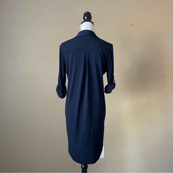 CALVIN KLEIN | Navy Blue Button Down Roll Tab Sleeve Dress Sz 6 - Picture 6 of 8